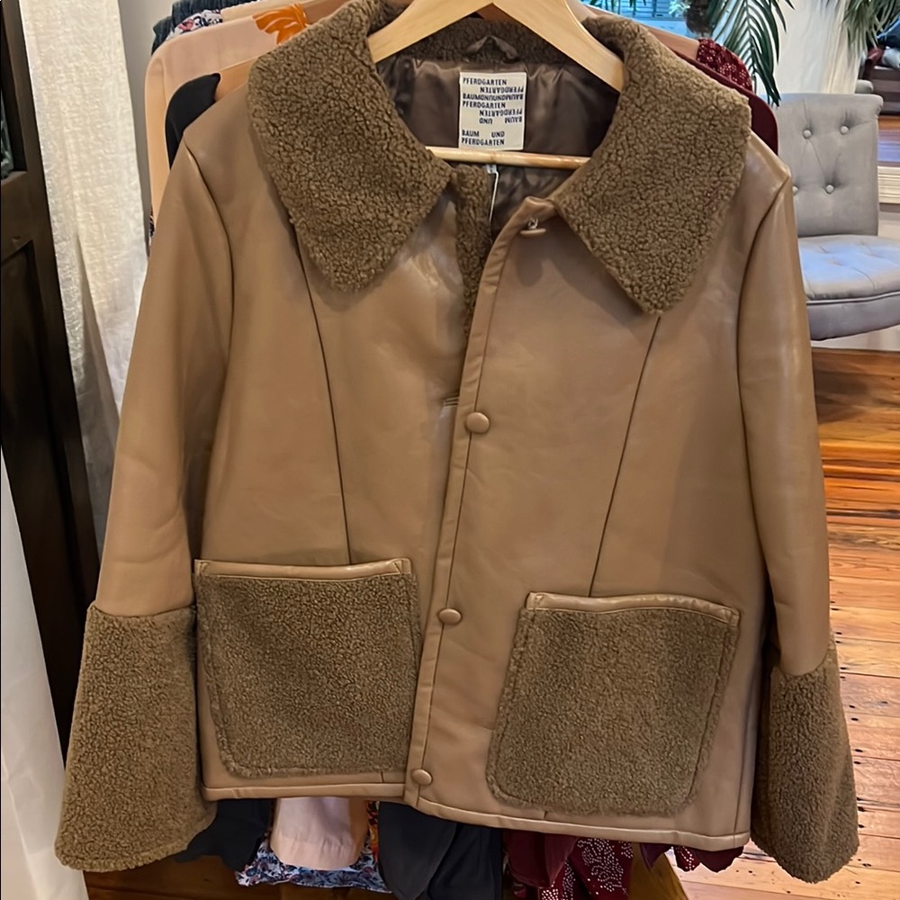 Tan Shearling-Trimmed Jacket